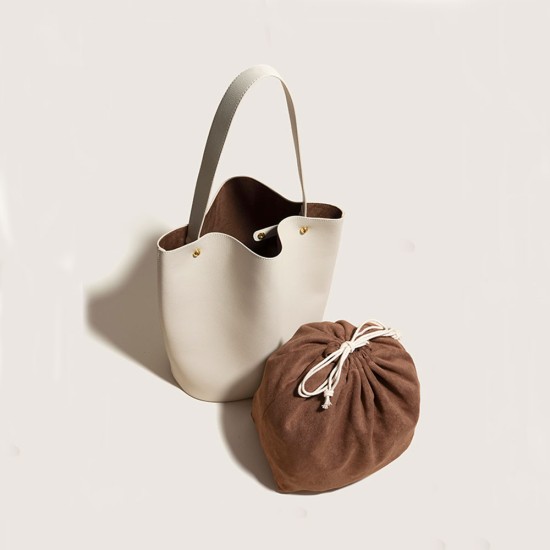 Leather tote bag bucket bag - Memoo.com